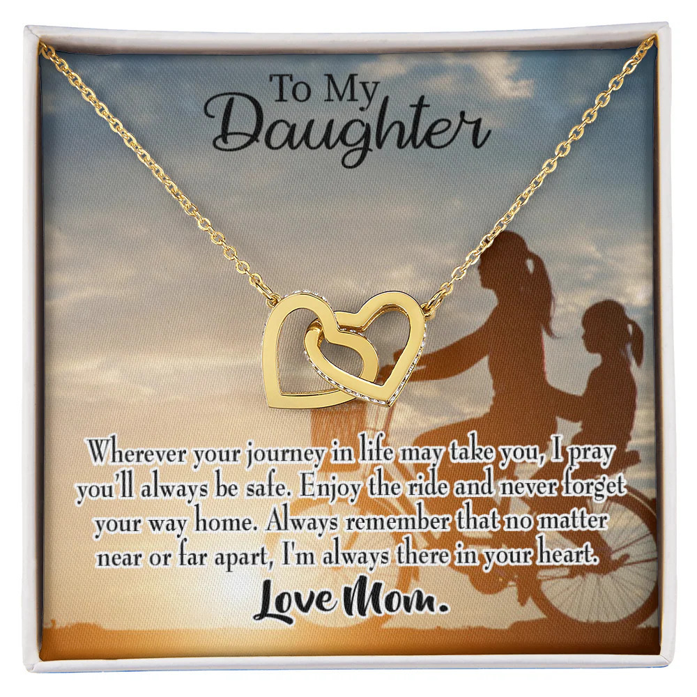 Daughter Mum Prays Inseparable Hearts CZ Necklace Gold Tone Standard Box
